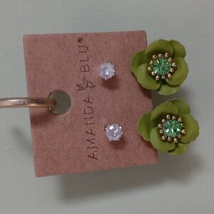 Women's Amanda Blu CZ drop flower green earrings